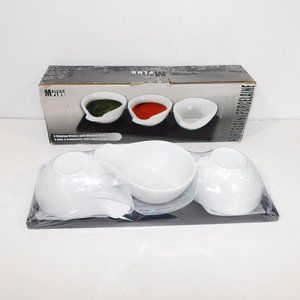 Set 3 Ceramic Dipping Dishes with Wooden Base  Maison Plus NEW - box has wear